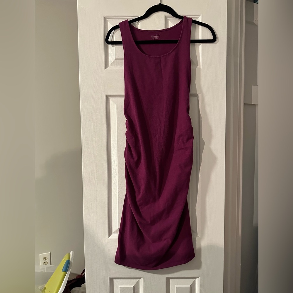 Maternity Purple Sleeveless Ruched Dress